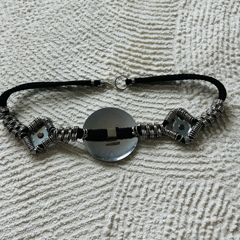 Vintage Statement Metal Medallion Belt | Sculptural Mixed Metal Waist Belt - Picture 5 of 9